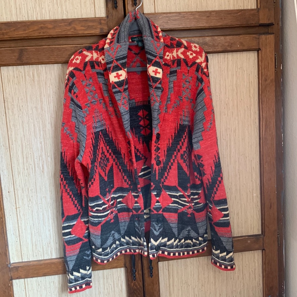 RALPH LAUREN southwestern 100% heavy cotton cardigan sweater size L